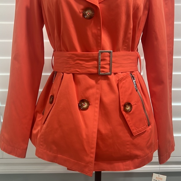 Michael Kors Papaya Orange Melon Trench Coat - Picture 5 of 14